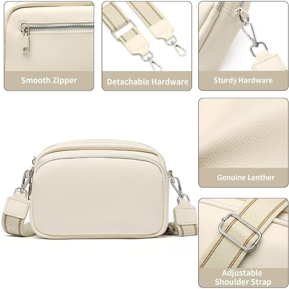 Women's Leather Crossbody Bag Small Purse with Wide Strap for Travel - Picture 5 of 6